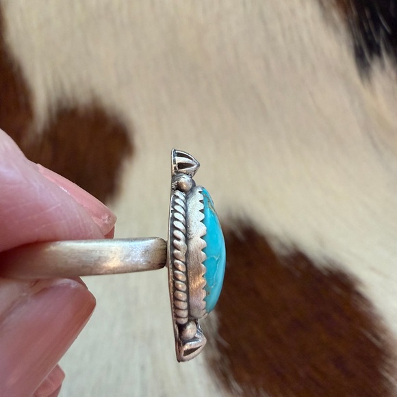 ❤️ Lone Mountain Turquoise Navajo Style Sterling Unisex ADJ Ring Sz 6 to 9 - Picture 6 of 15